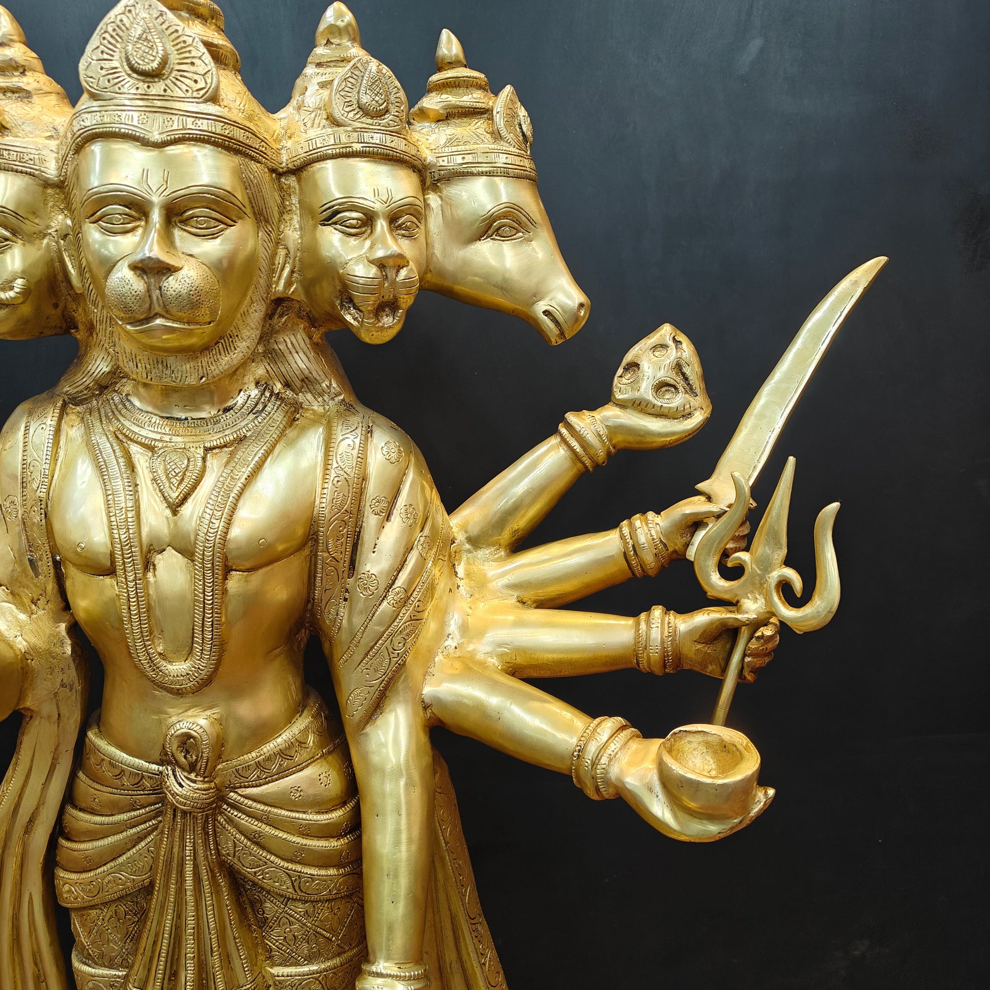 Brass Large Standing Panchmukhi Hanuman Statue 3 Feet - Image 9