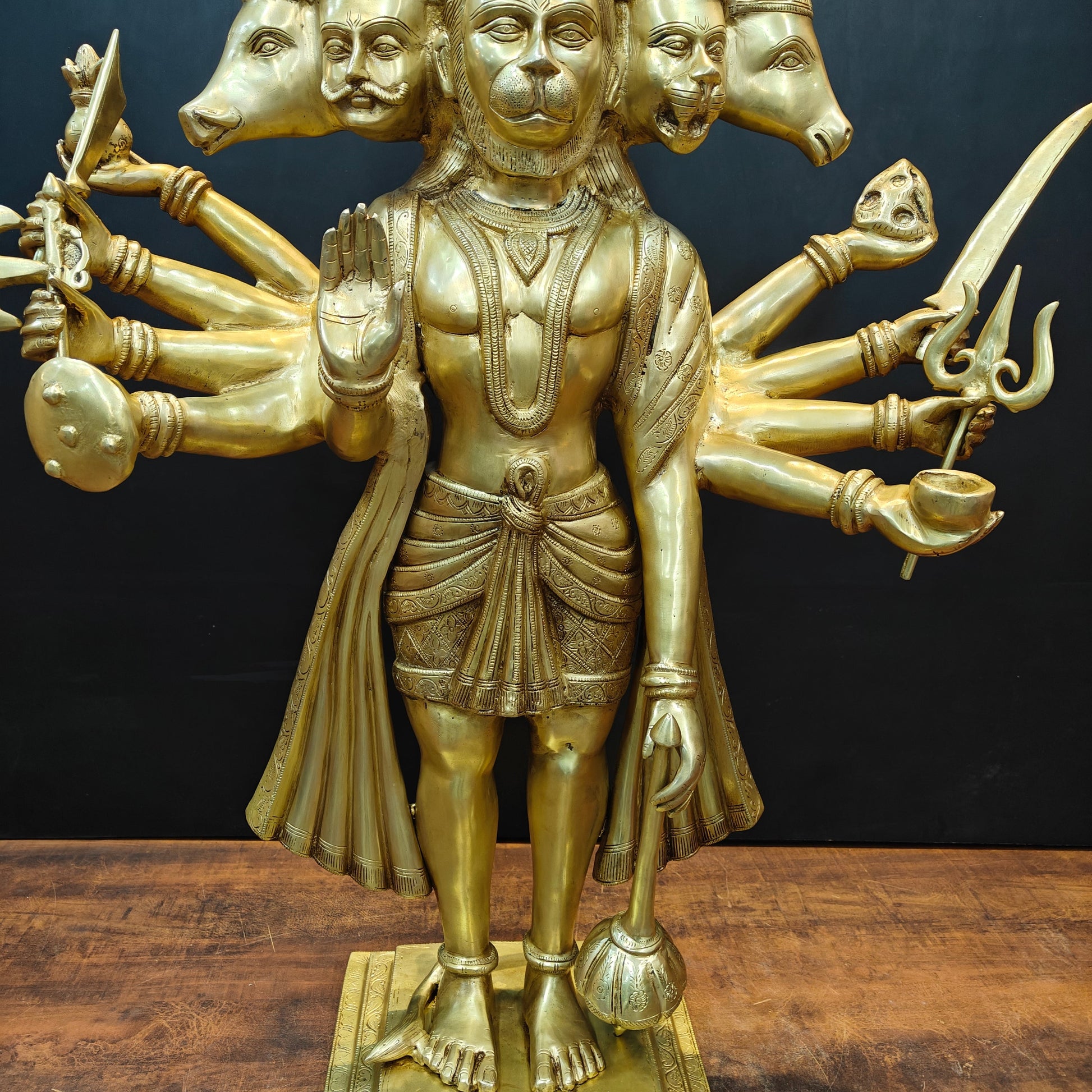 Brass Large Standing Panchmukhi Hanuman Statue 3 Feet - Image 10
