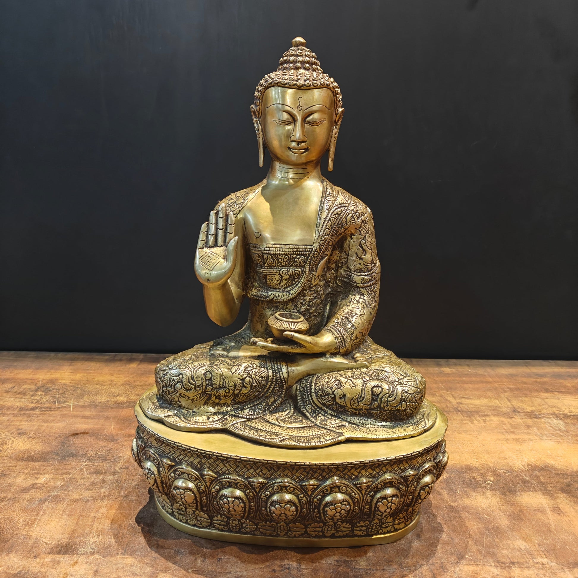 Brass Set of 5 Dhyani Buddha Statues Antique Finish 2 Feet - Image 4
