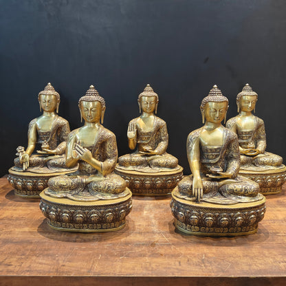 Brass Set of 5 Dhyani Buddha Statues Antique Finish 2 Feet by vendor-unknown - Buddha (View 2)