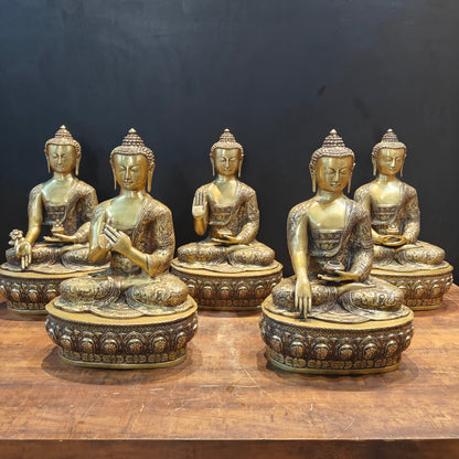 Brass Set of 5 Dhyani Buddha Statues Antique Finish 2 Feet by vendor-unknown - Buddha (View 3)