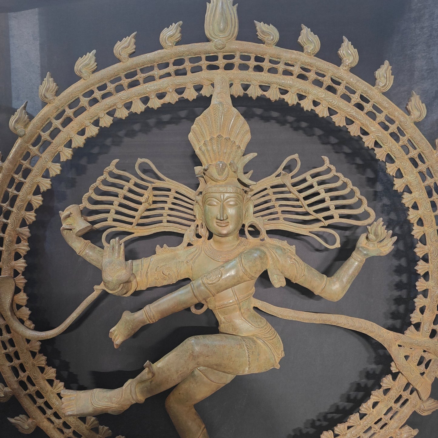 Brass Natraja Idol Dancing Shiva Statue Green Patina Finish 6 Feet