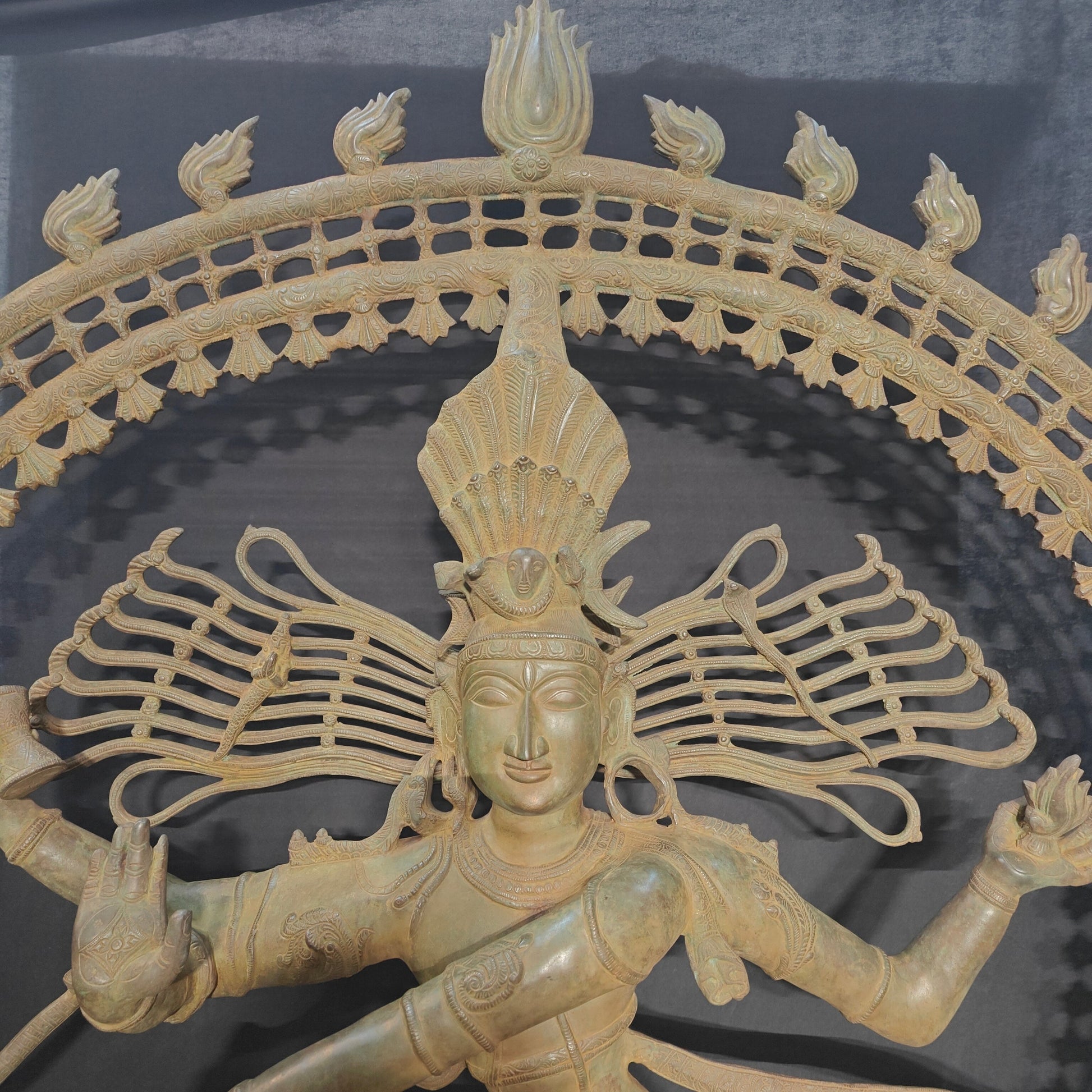 Brass Natraja Idol Dancing Shiva Statue Green Patina Finish 6 Feet - Image 5