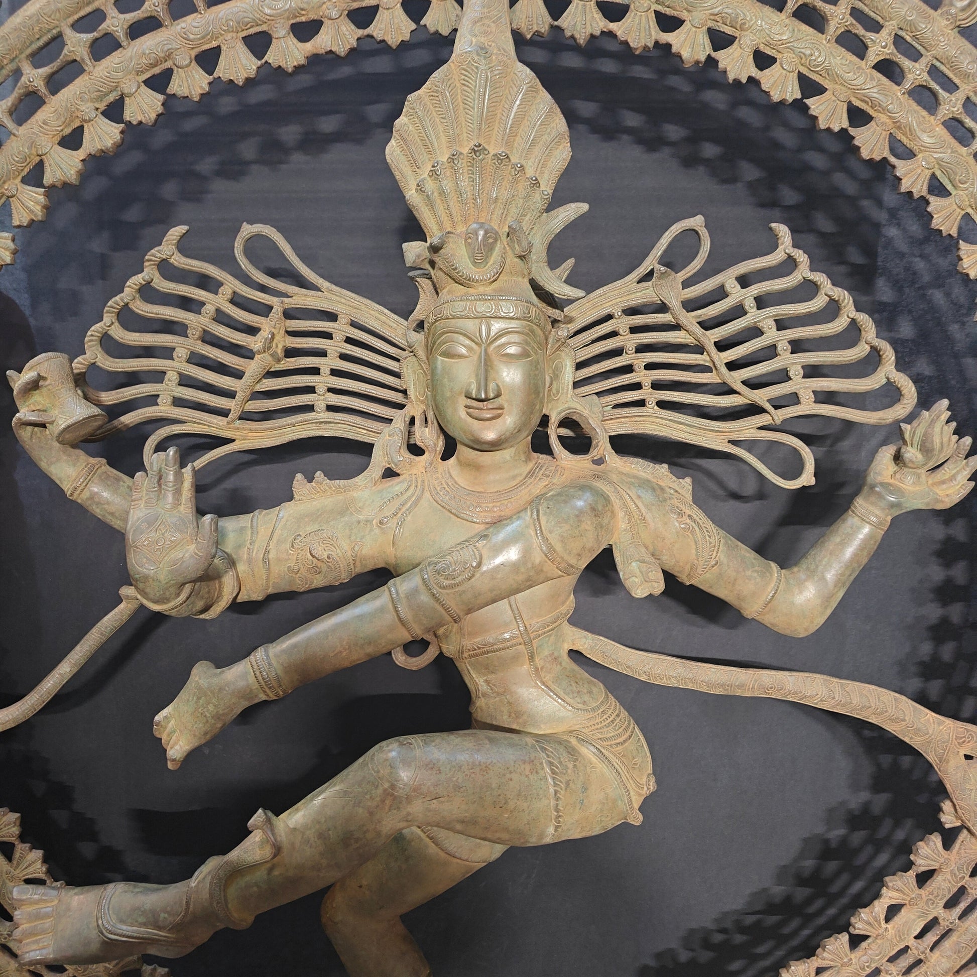 Brass Natraja Idol Dancing Shiva Statue Green Patina Finish 6 Feet - Image 6