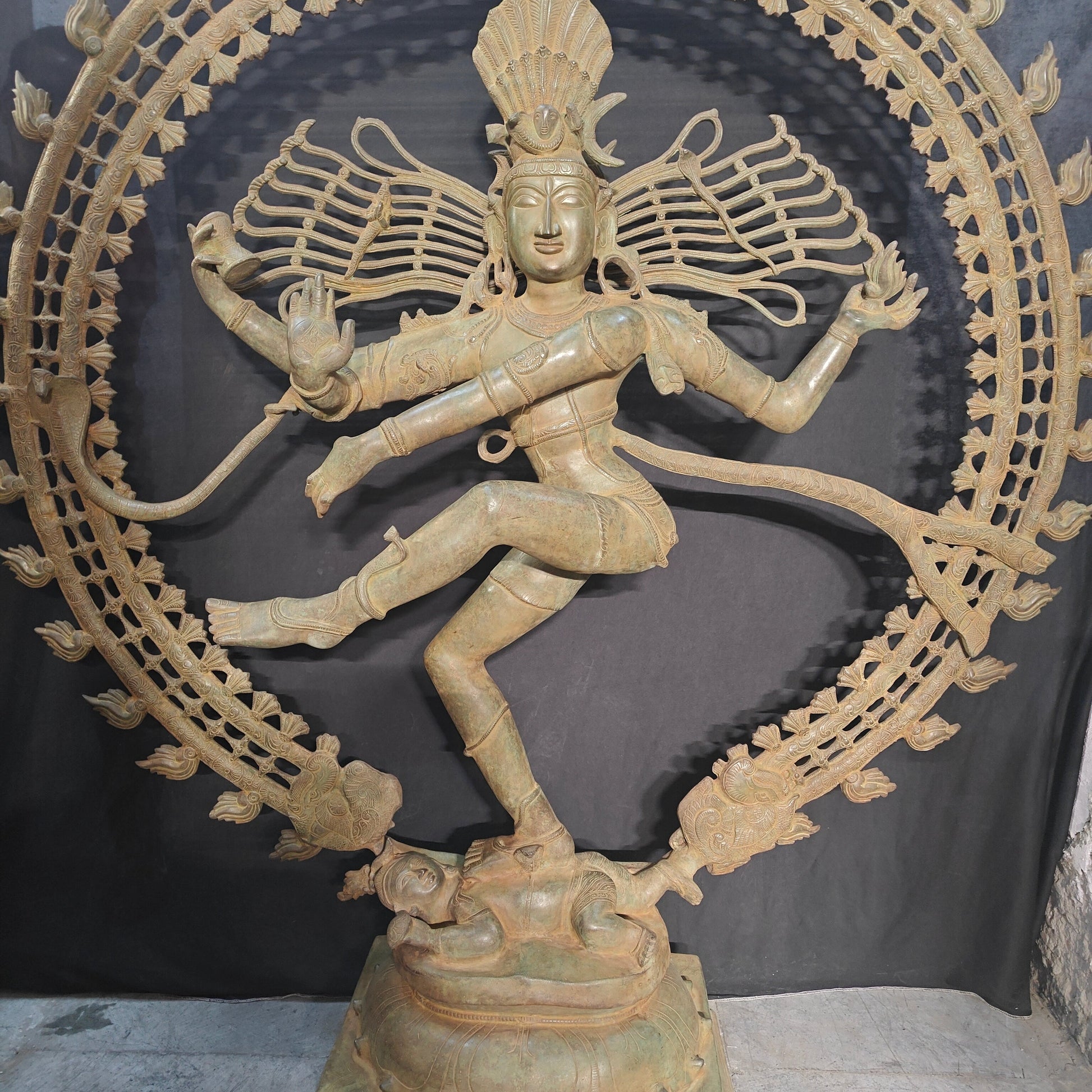 Brass Natraja Idol Dancing Shiva Statue Green Patina Finish 6 Feet - Image 7