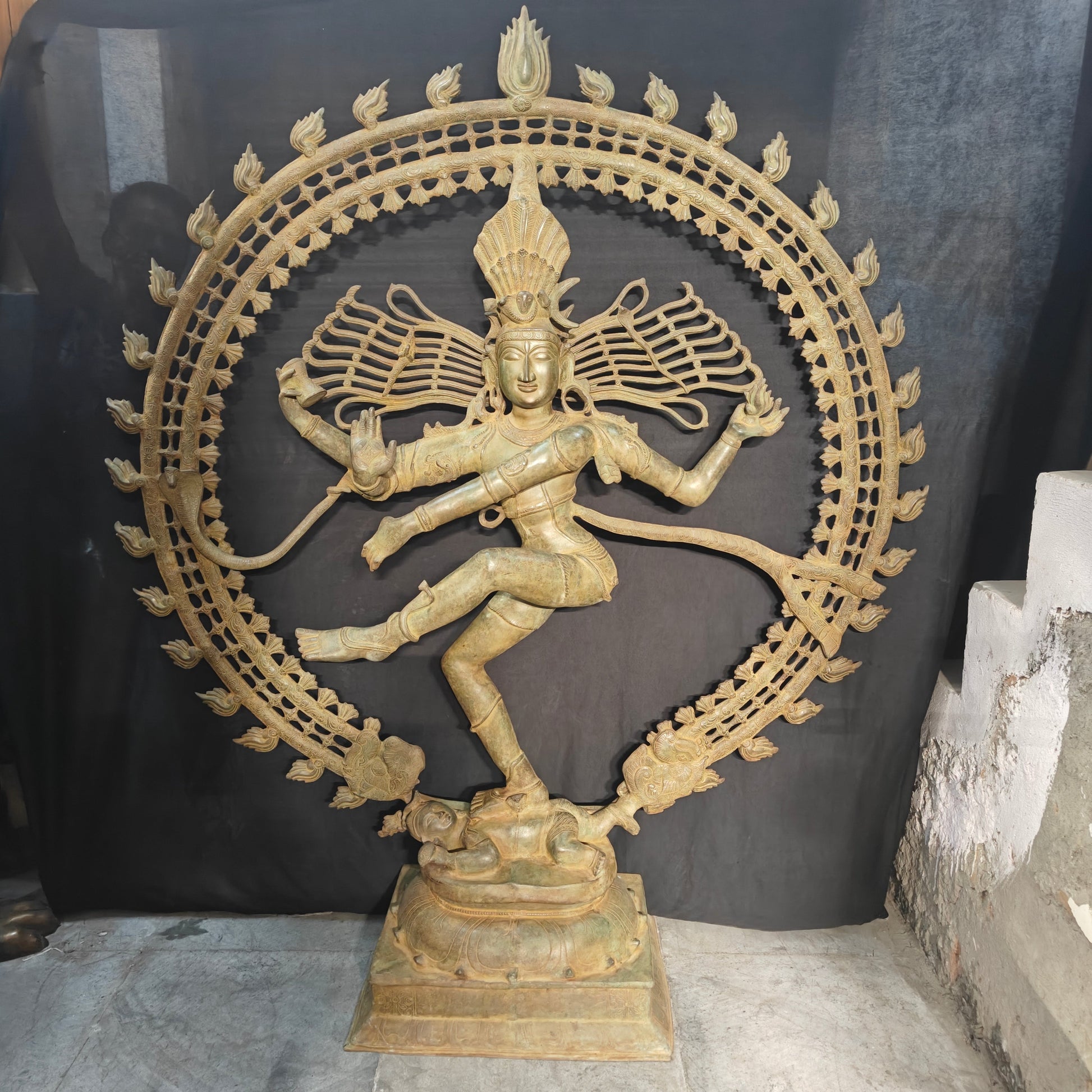 Brass Natraja Idol Dancing Shiva Statue Green Patina Finish 6 Feet - Image 9