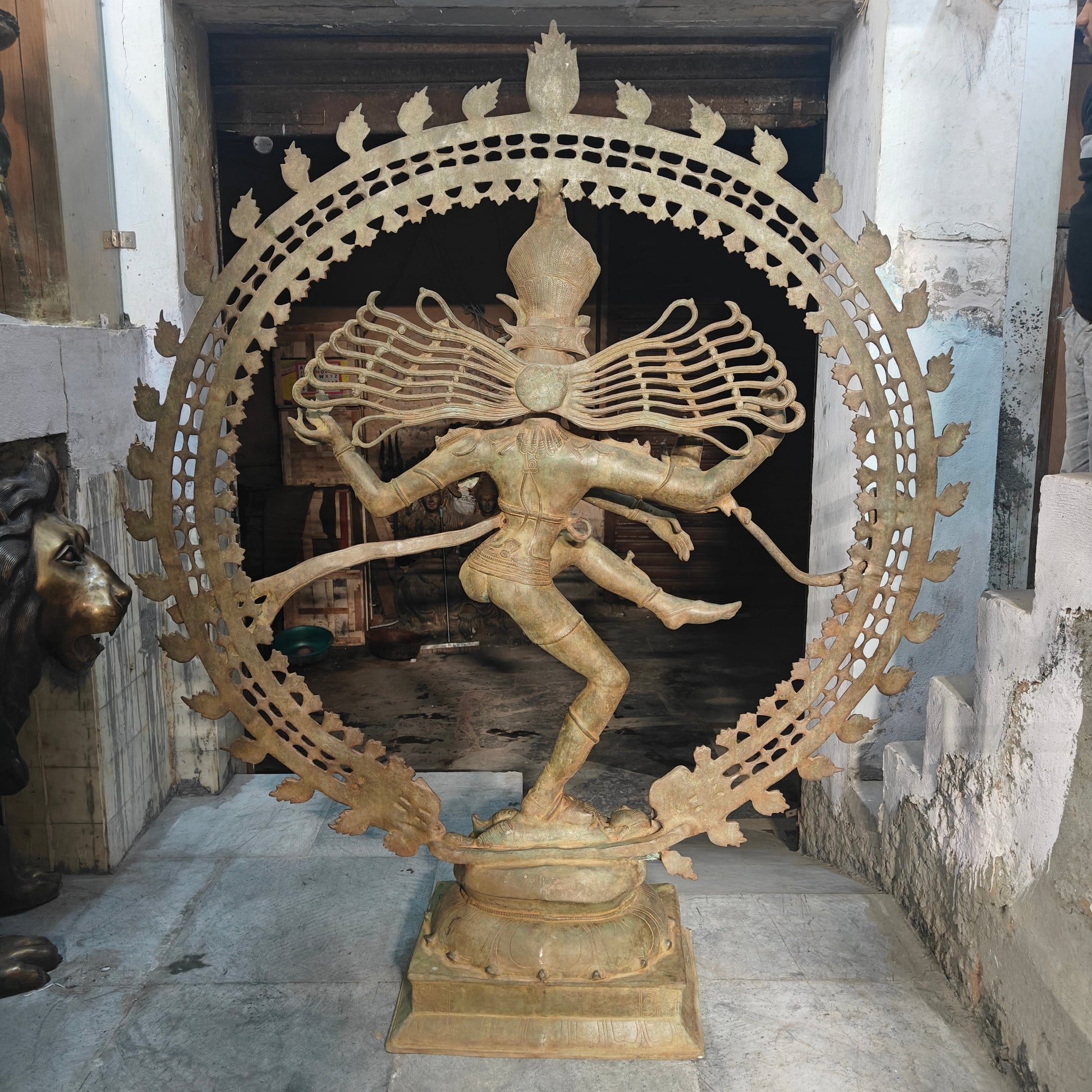 Brass Natraja Idol Dancing Shiva Statue Green Patina Finish 6 Feet - Image 10