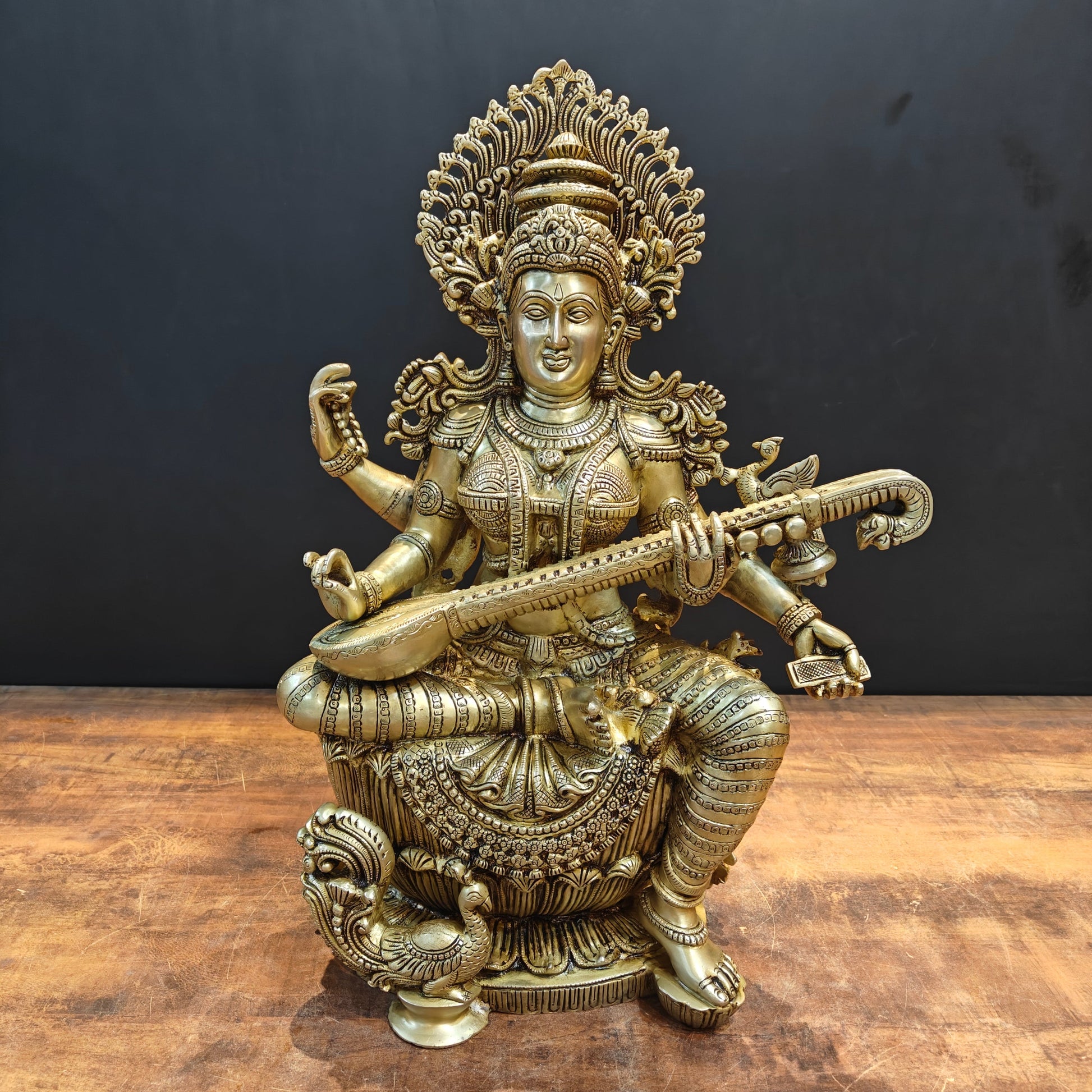 Divine Brass Super Fine Goddess Saraswati Idol 2 Feet - Image 3