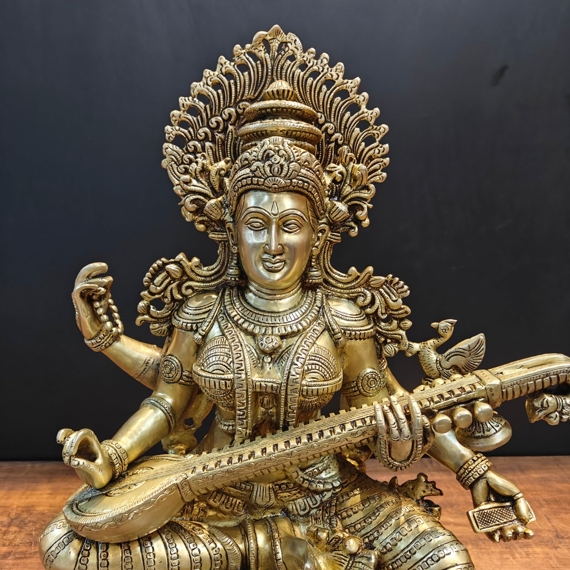 Divine Brass Super Fine Goddess Saraswati Idol 2 Feet - Image 4