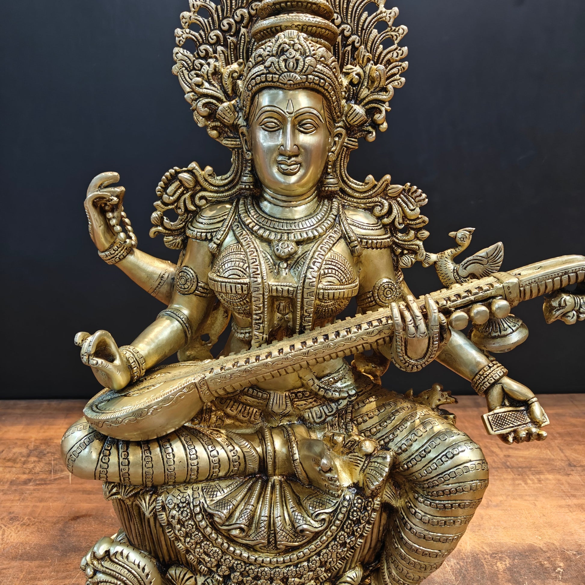Divine Brass Super Fine Goddess Saraswati Idol 2 Feet - Image 5