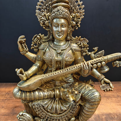 Divine Brass Super Fine Goddess Saraswati Idol 2 Feet by vendor-unknown - Hindu Gods (View 5)