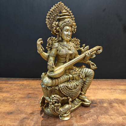 Divine Brass Super Fine Goddess Saraswati Idol 2 Feet by vendor-unknown - Hindu Gods (View 6)