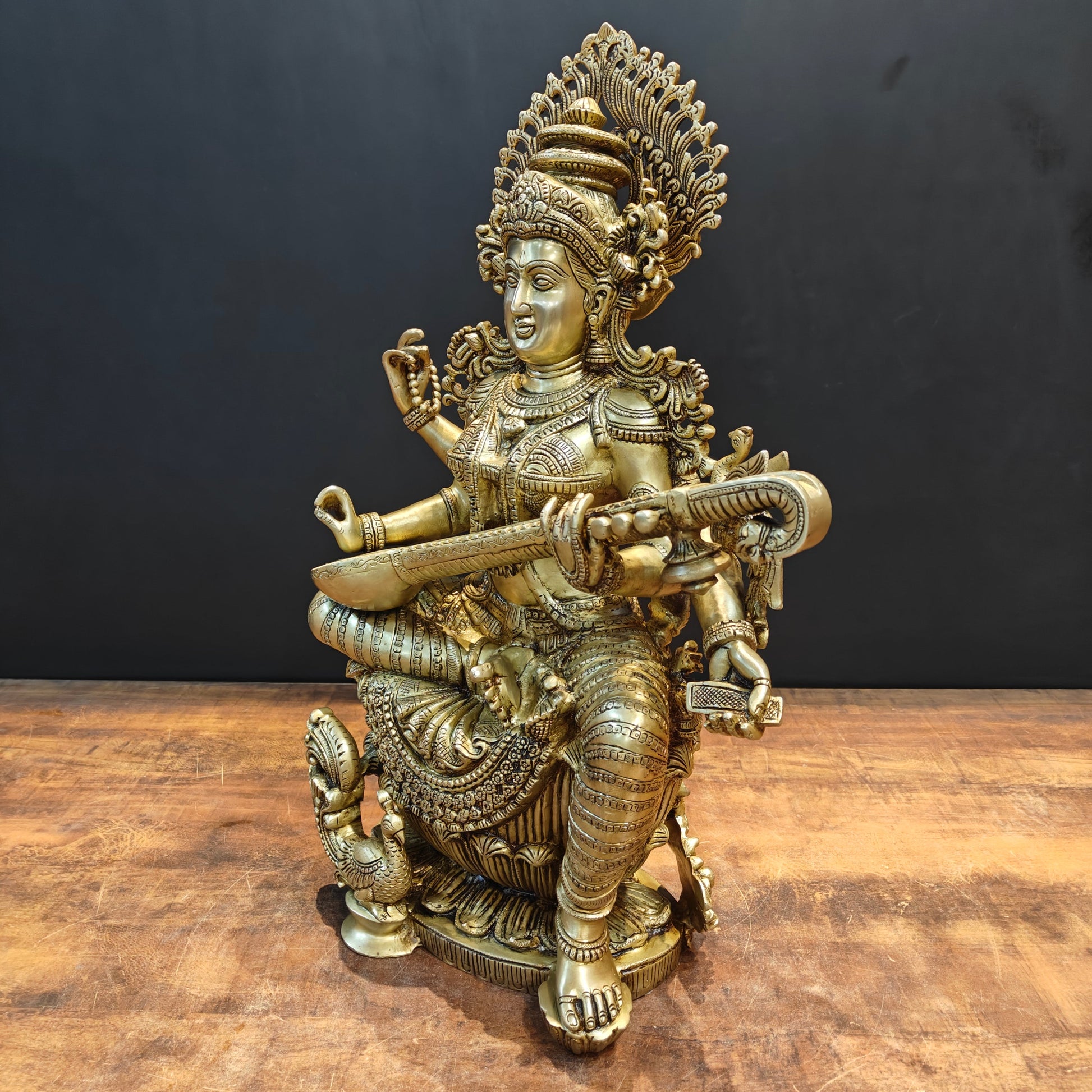 Divine Brass Super Fine Goddess Saraswati Idol 2 Feet - Image 7