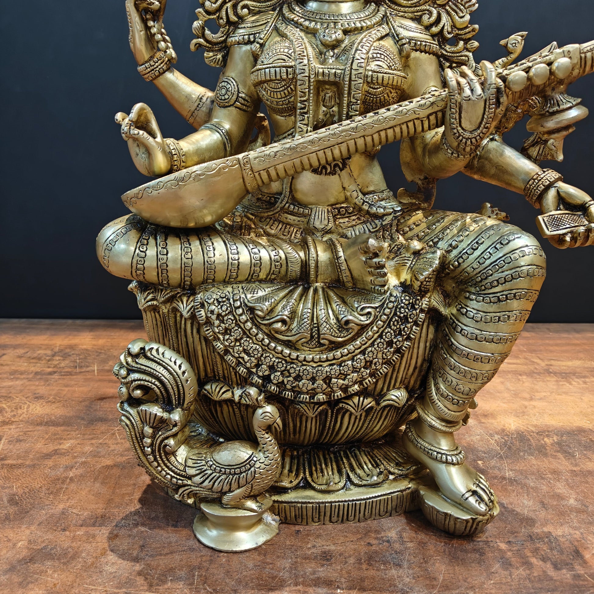 Divine Brass Super Fine Goddess Saraswati Idol 2 Feet - Image 8