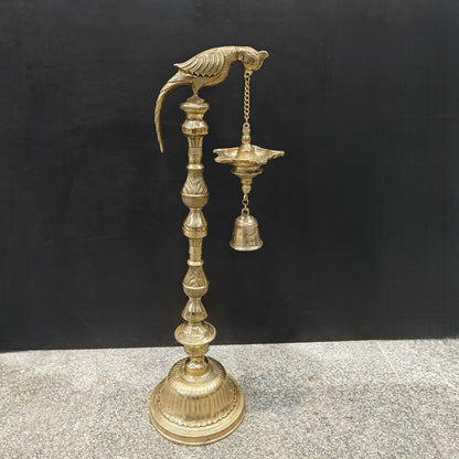 Brass Large Parrot Lamp Diya With Bell 3 Feet by vendor-unknown - Spiritual (View 11)