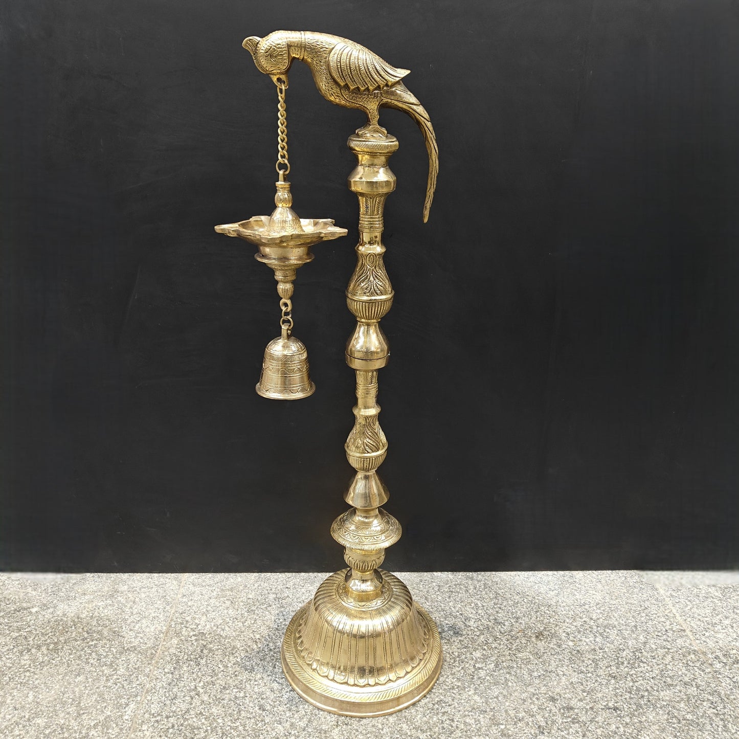Brass Large Parrot Lamp Diya With Bell 3 Feet