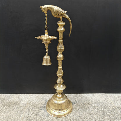 Brass Large Parrot Lamp Diya With Bell 3 Feet by vendor-unknown - Spiritual (View 3)