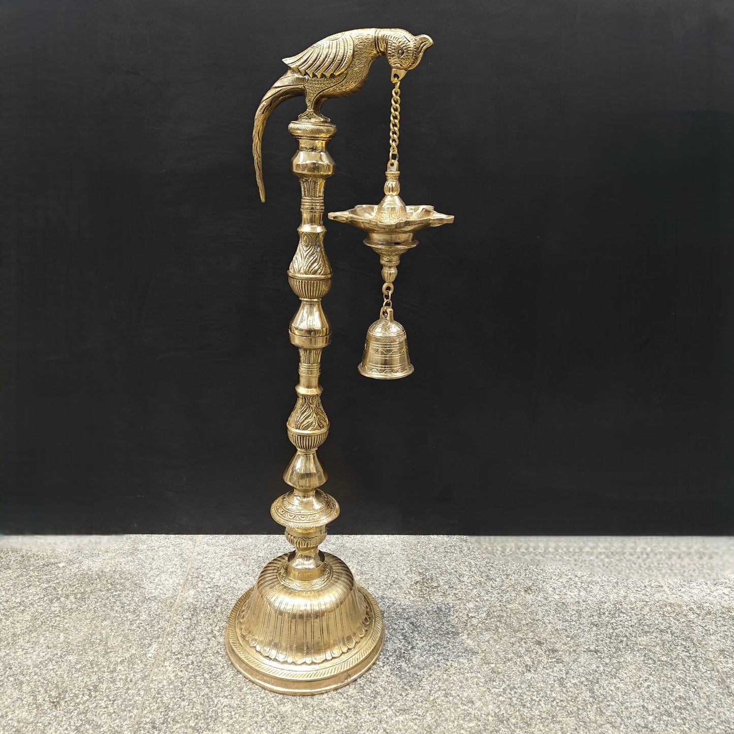 Brass Large Parrot Lamp Diya With Bell 3 Feet