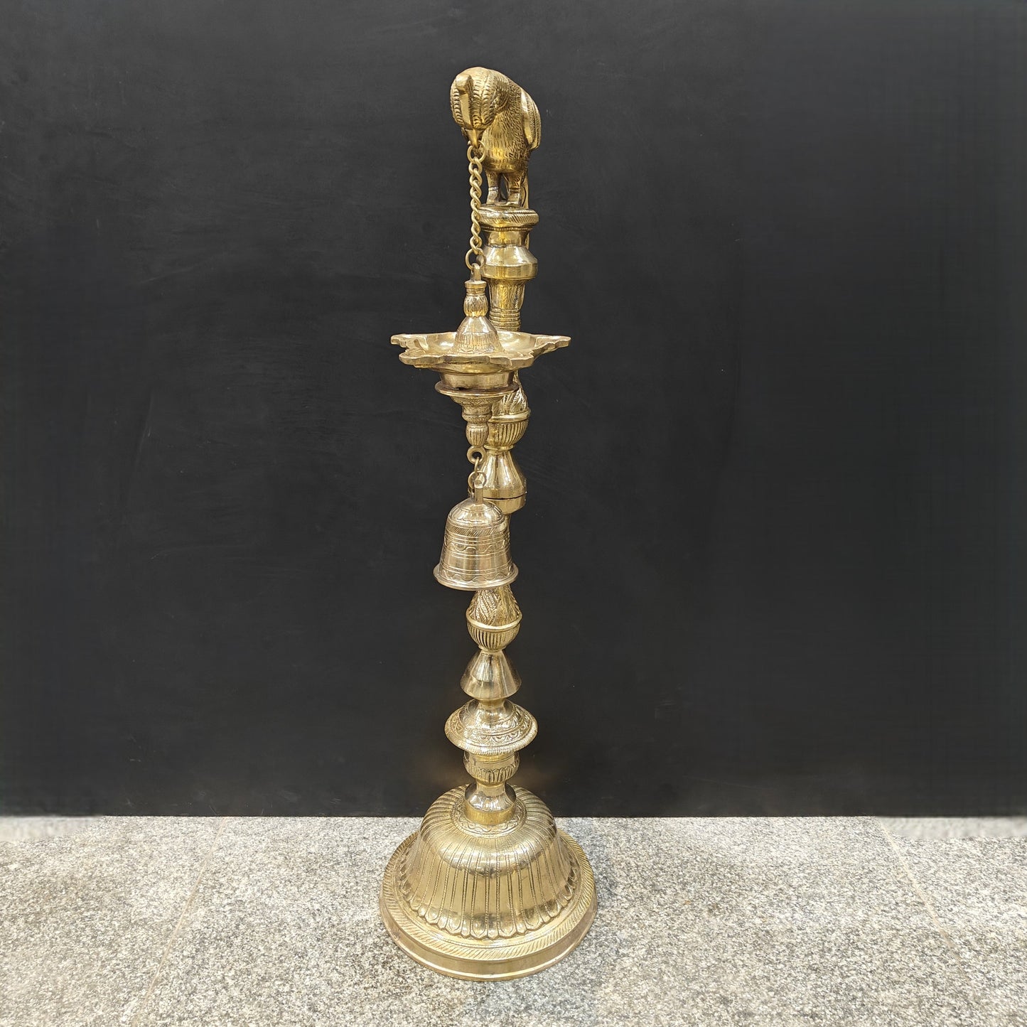 Brass Large Parrot Lamp Diya With Bell 3 Feet