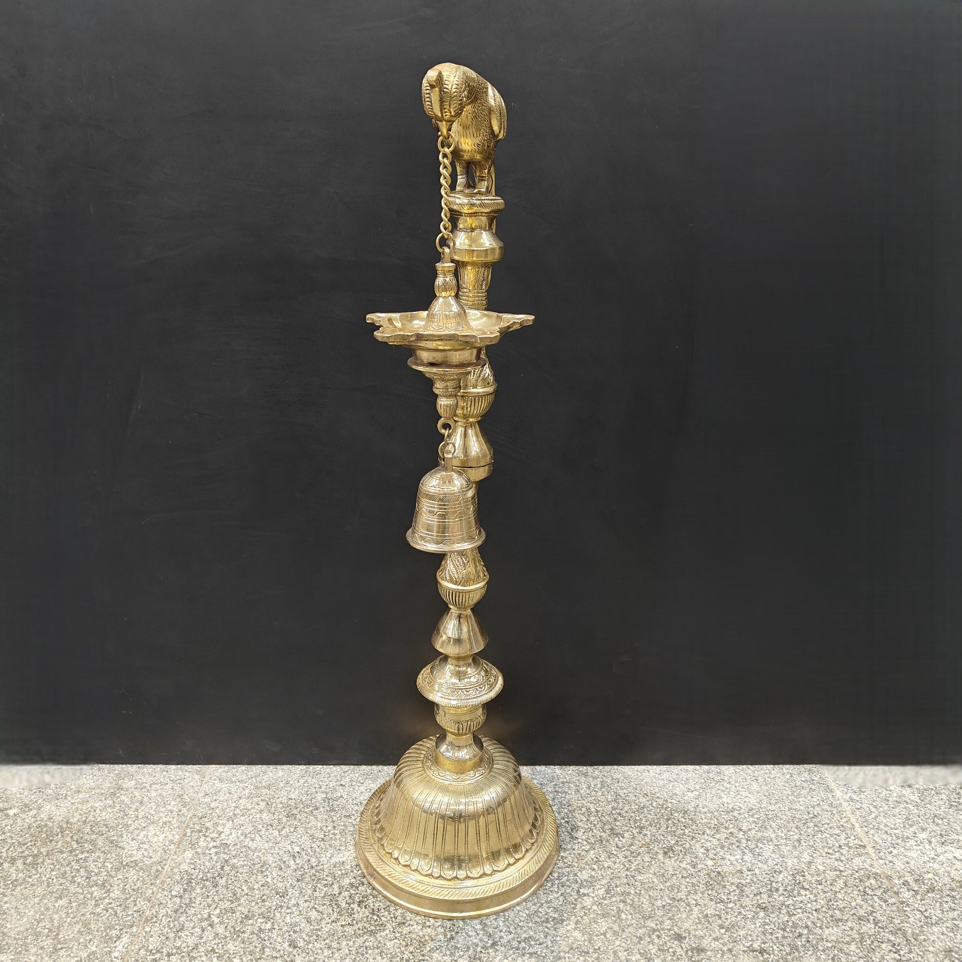 Brass Large Parrot Lamp Diya With Bell 3 Feet - Image 8
