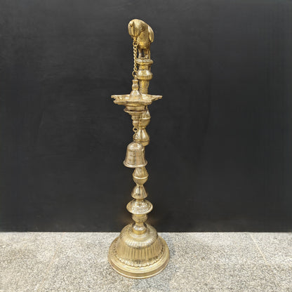 Brass Large Parrot Lamp Diya With Bell 3 Feet by vendor-unknown - Spiritual (View 8)