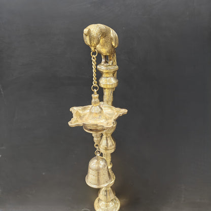 Brass Large Parrot Lamp Diya With Bell 3 Feet by vendor-unknown - Spiritual (View 9)