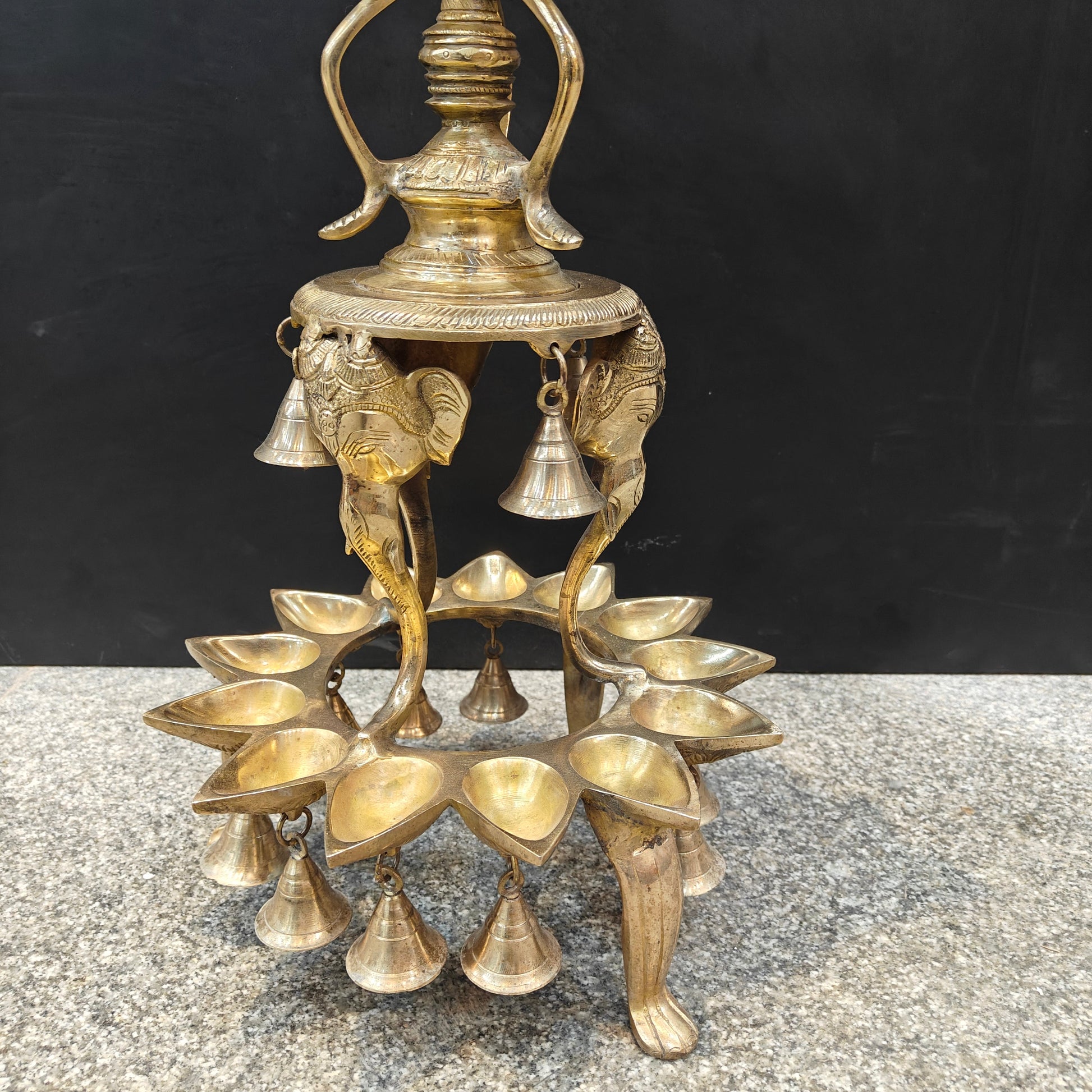 Brass Large Peacock Lamp Diya With Bells 3.5 Feet - Image 13