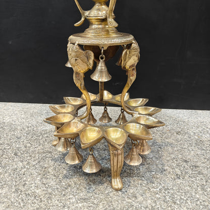 Brass Large Peacock Lamp Diya With Bells 3.5 Feet by vendor-unknown - Spiritual (View 8)
