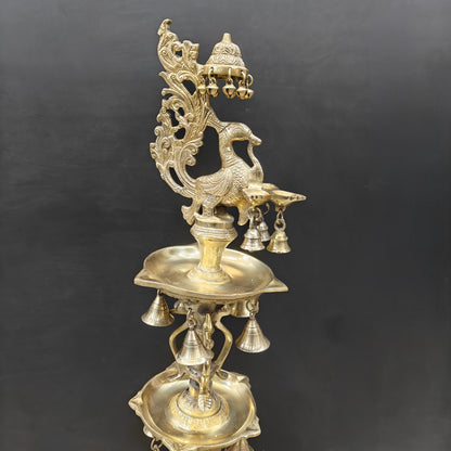 Brass Large Peacock Lamp Diya With Bells 3.5 Feet by vendor-unknown - Spiritual (View 9)