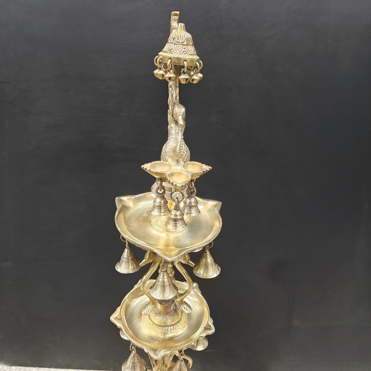 Brass Large Peacock Lamp Diya With Bells 3.5 Feet