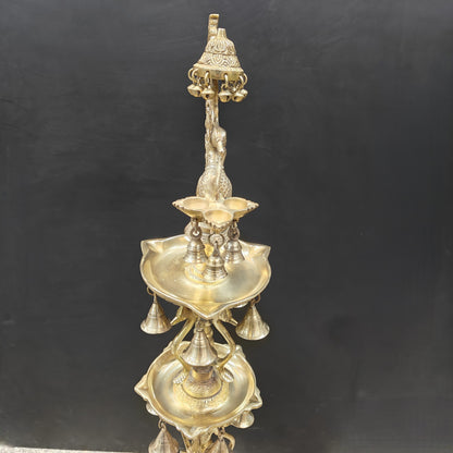 Brass Large Peacock Lamp Diya With Bells 3.5 Feet by vendor-unknown - Spiritual (View 11)