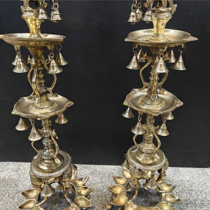Brass Large Peacock Lamp Diya Pair With Bells 3.5 Feet by vendor-unknown - Spiritual (View 7)