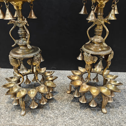Brass Large Peacock Lamp Diya Pair With Bells 3.5 Feet by vendor-unknown - Spiritual (View 8)