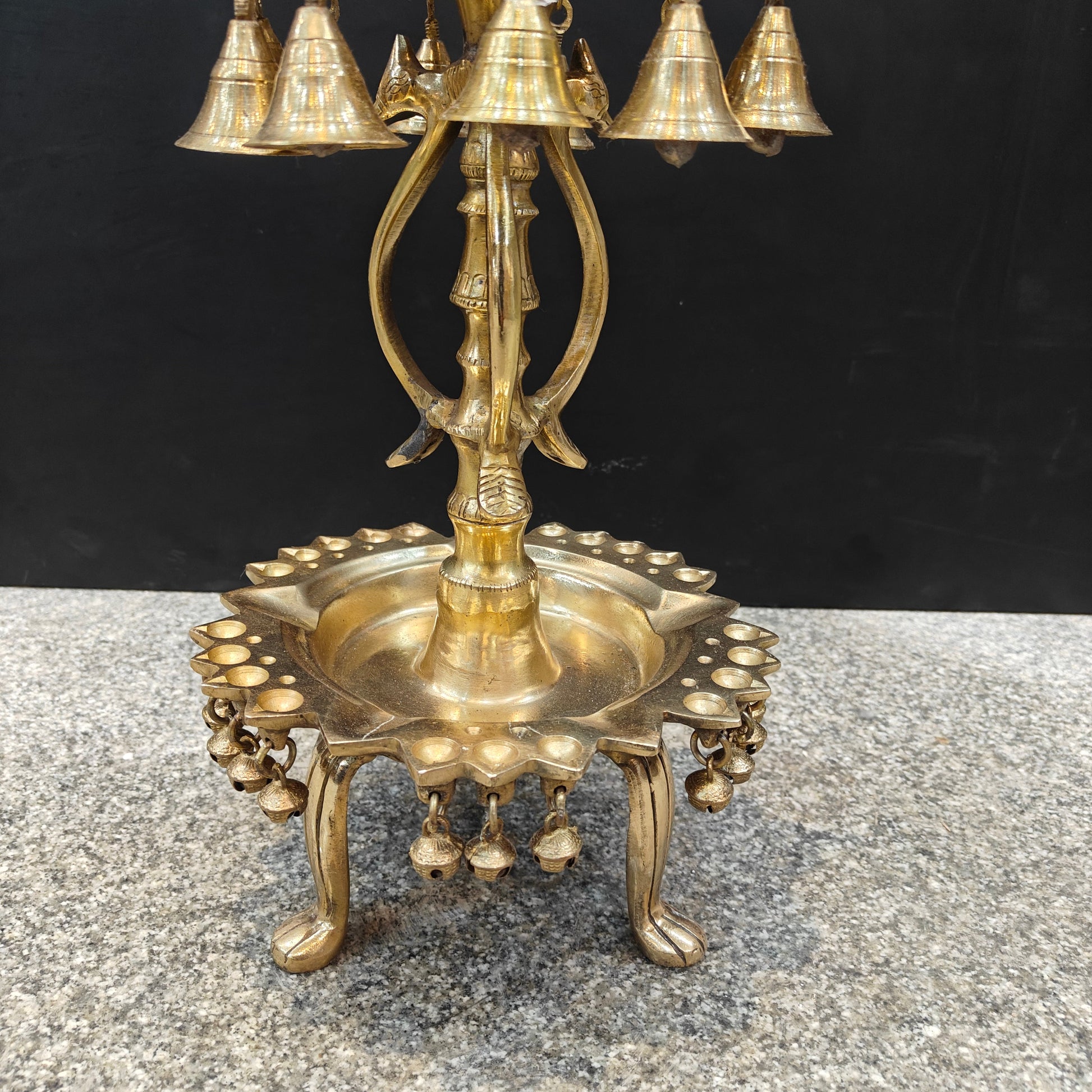 Brass Large Peacock Lamp Diya With Bells For Home Decor 3 Feet - Image 11