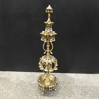 Brass Large Peacock Lamp Diya With Bells For Home Decor 3 Feet by vendor-unknown - Spiritual (View 6)