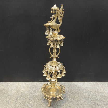 Brass Large Peacock Lamp Diya With Bells For Home Decor 3 Feet by vendor-unknown - Spiritual (View 8)