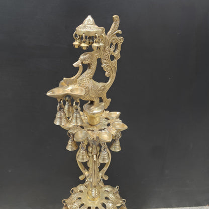 Brass Large Peacock Lamp Diya With Bells For Home Decor 3 Feet by vendor-unknown - Spiritual (View 9)