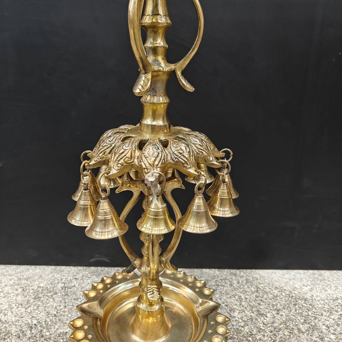 Brass Large Peacock Lamp Diya With Bells For Home Decor 3 Feet