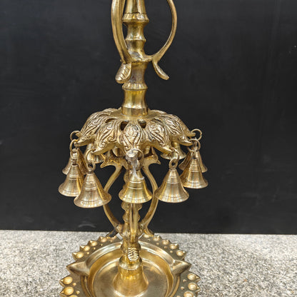 Brass Large Peacock Lamp Diya With Bells For Home Decor 3 Feet by vendor-unknown - Spiritual (View 10)