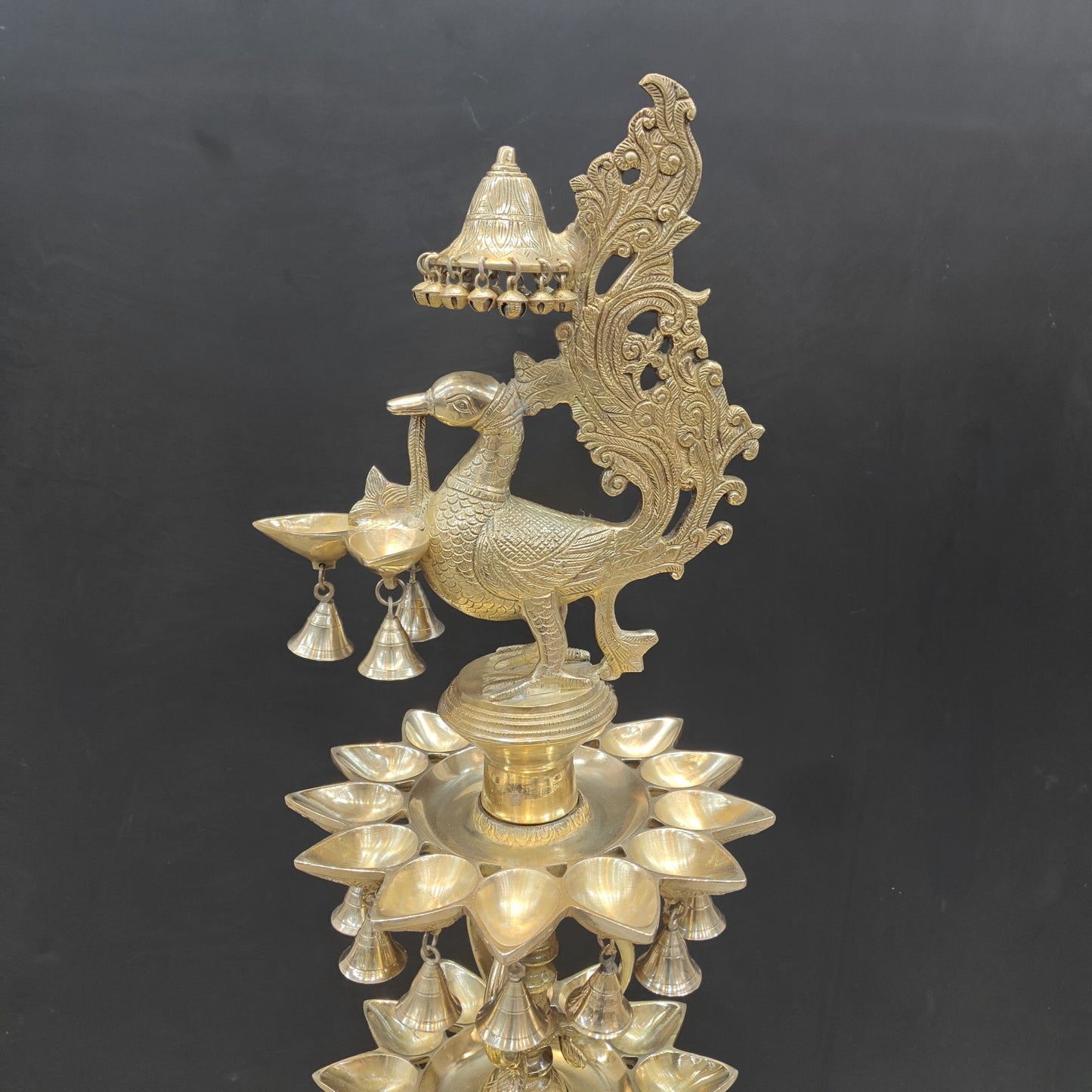 Brass Large Peacock Lamp Diya With Bells & Ghungroos 4 Feet