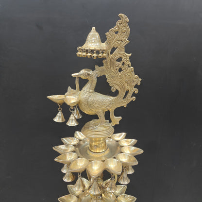 Brass Large Peacock Lamp Diya With Bells & Ghungroos 4 Feet by vendor-unknown - Spiritual (View 2)