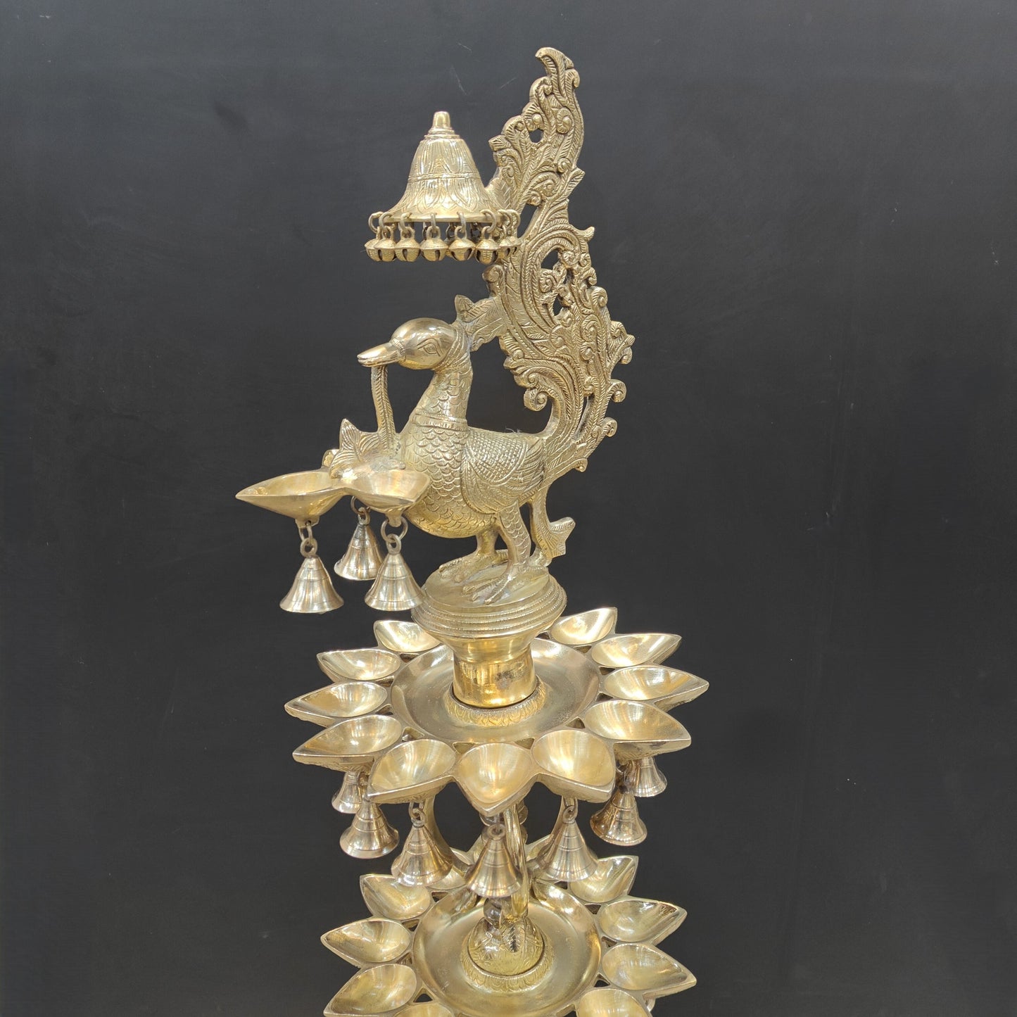 Brass Large Peacock Lamp Diya With Bells & Ghungroos 4 Feet