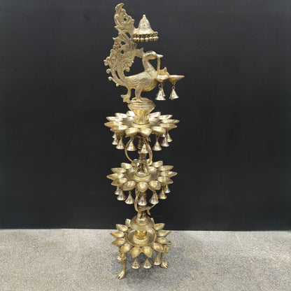 Brass Large Peacock Lamp Diya With Bells & Ghungroos 4 Feet by vendor-unknown - Spiritual (View 5)