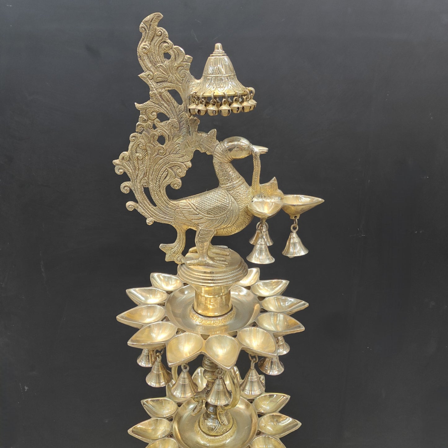 Brass Large Peacock Lamp Diya With Bells & Ghungroos 4 Feet