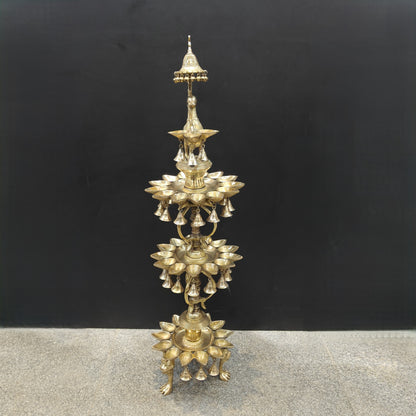 Brass Large Peacock Lamp Diya With Bells & Ghungroos 4 Feet by vendor-unknown - Spiritual (View 7)