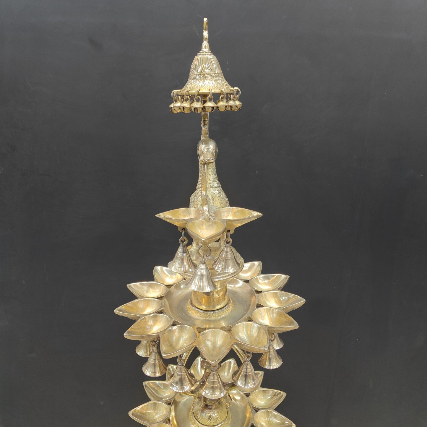 Brass Large Peacock Lamp Diya With Bells & Ghungroos 4 Feet