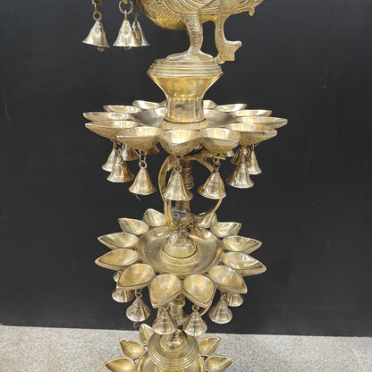 Brass Large Peacock Lamp Diya With Bells & Ghungroos 4 Feet by vendor-unknown - Spiritual (View 9)