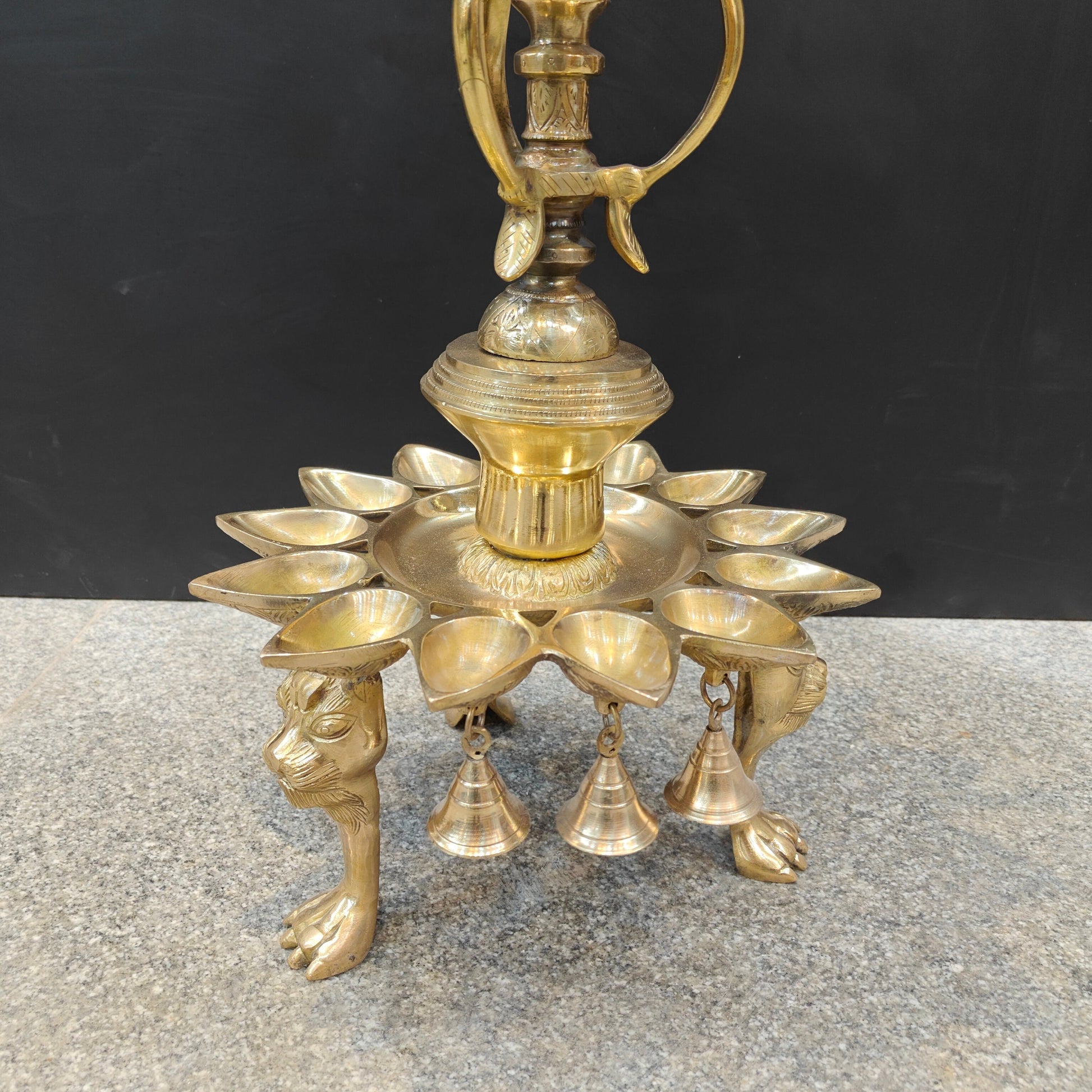 Brass Large Peacock Lamp Diya With Bells & Ghungroos 4 Feet - Image 10