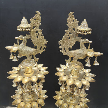 Brass Large Peacock Lamp Diya Pair With Bells & Ghungroos 4 Feet by vendor-unknown - Spiritual (View 6)