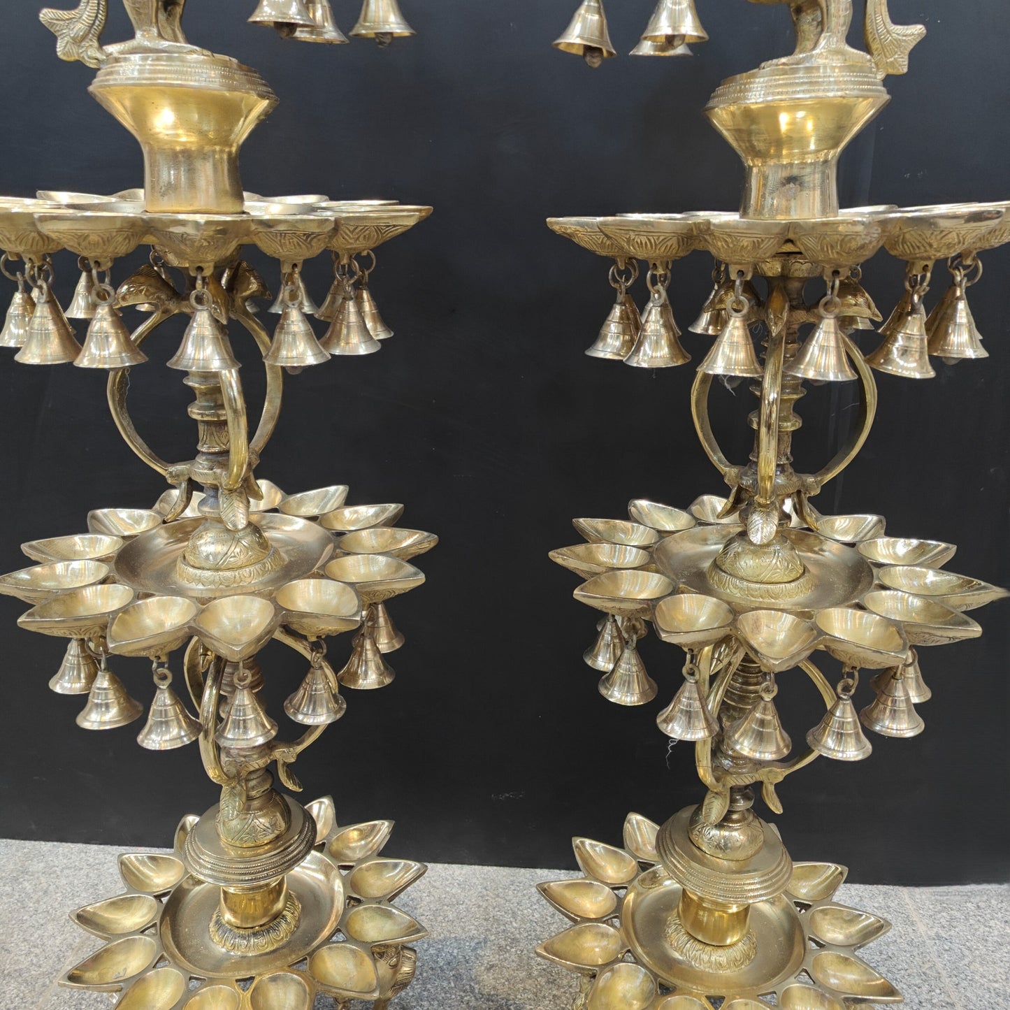 Brass Large Peacock Lamp Diya Pair With Bells & Ghungroos 4 Feet